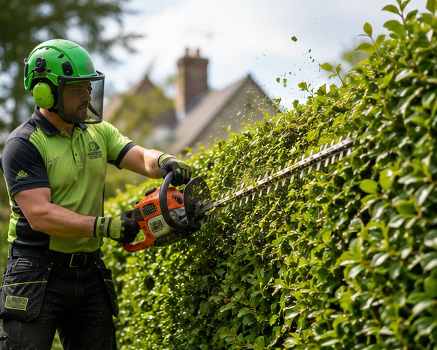 Hedge cutting in a Worcester garden