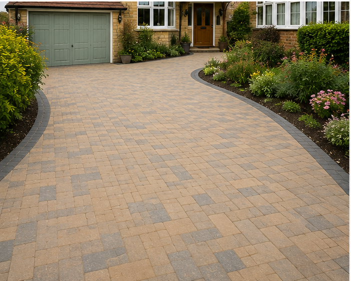 Grey block paving driveway and entrance in Worcester