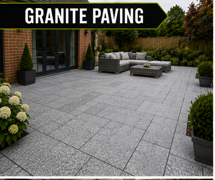 Granite patio installed by SPR Paving in Worcester