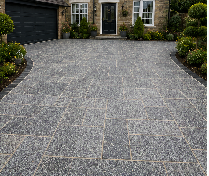 Granite paved patio and steps in Worcester