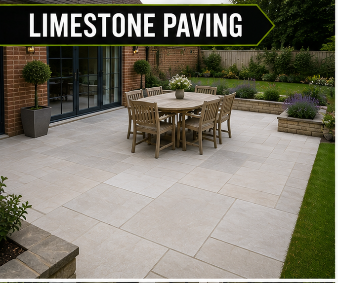 Limestone patio installed by SPR Paving in Worcester