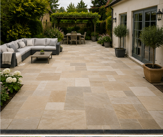 Dark limestone paving on a contemporary Worcestershire patio