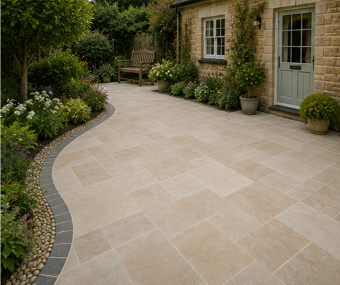 Limestone paving detail with clean joint lines, Worcestershire