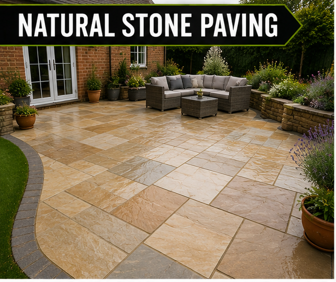Natural stone patio installed by SPR Paving in Worcester