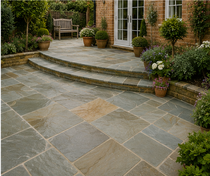 Natural stone paving detail showing colour variation, Worcester