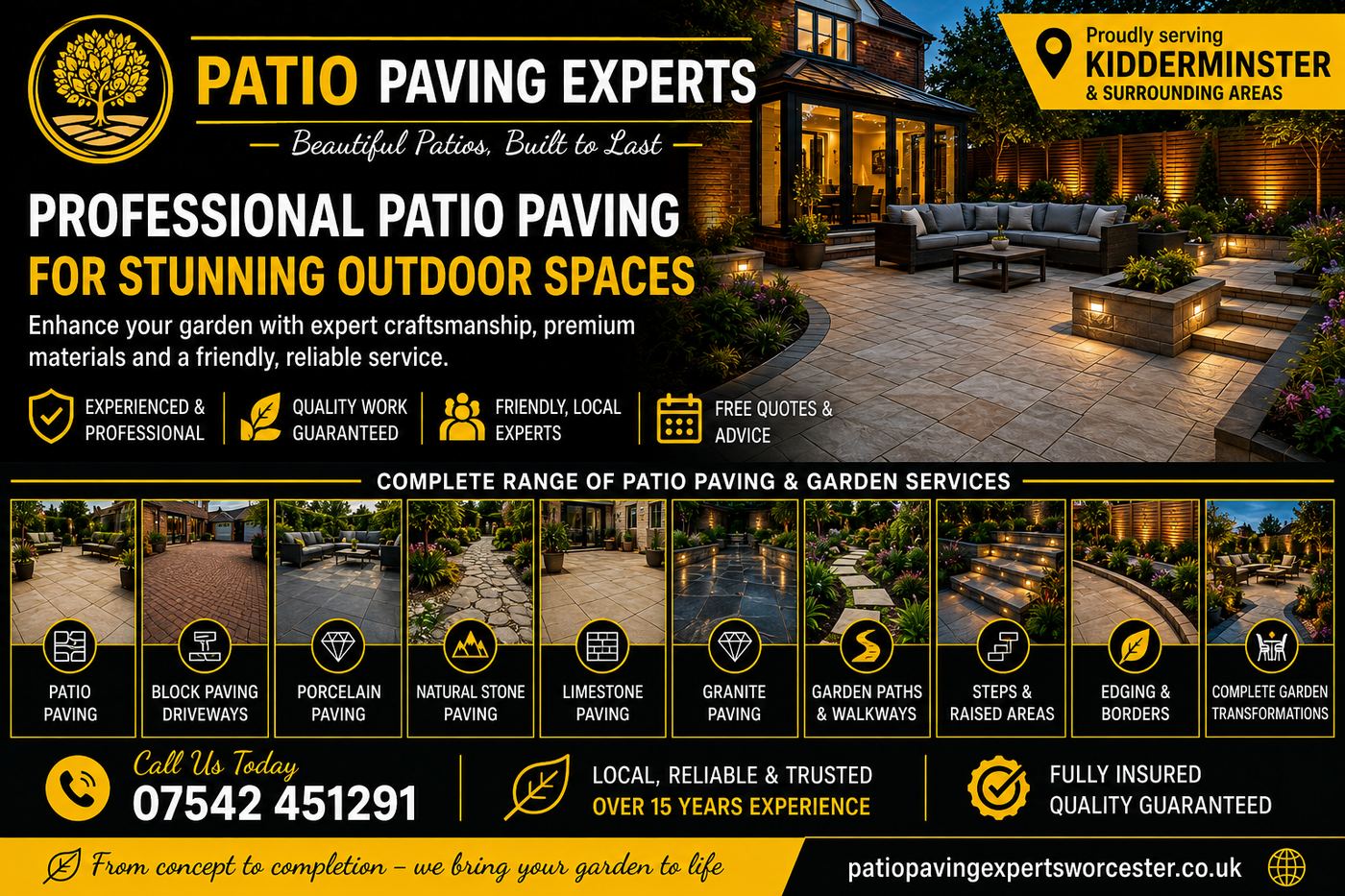 Professional patio paving installed by SPR Paving in Kidderminster