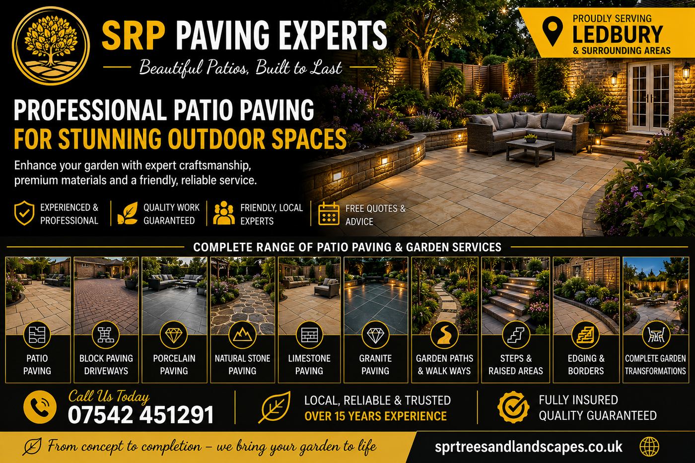 Professional patio paving installed by SPR Paving in Ledbury