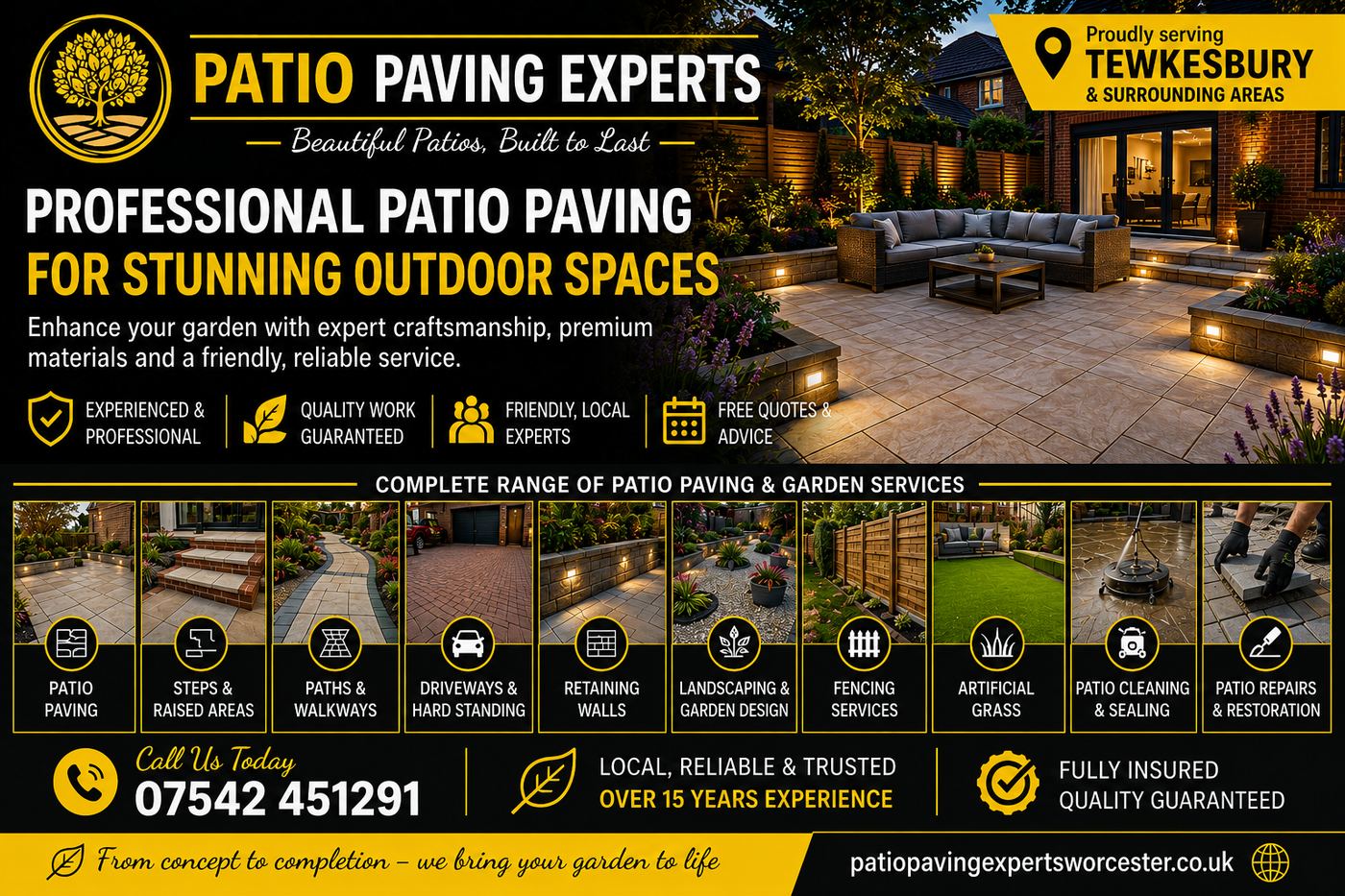 Professional patio paving installed by SPR Paving in Tewkesbury