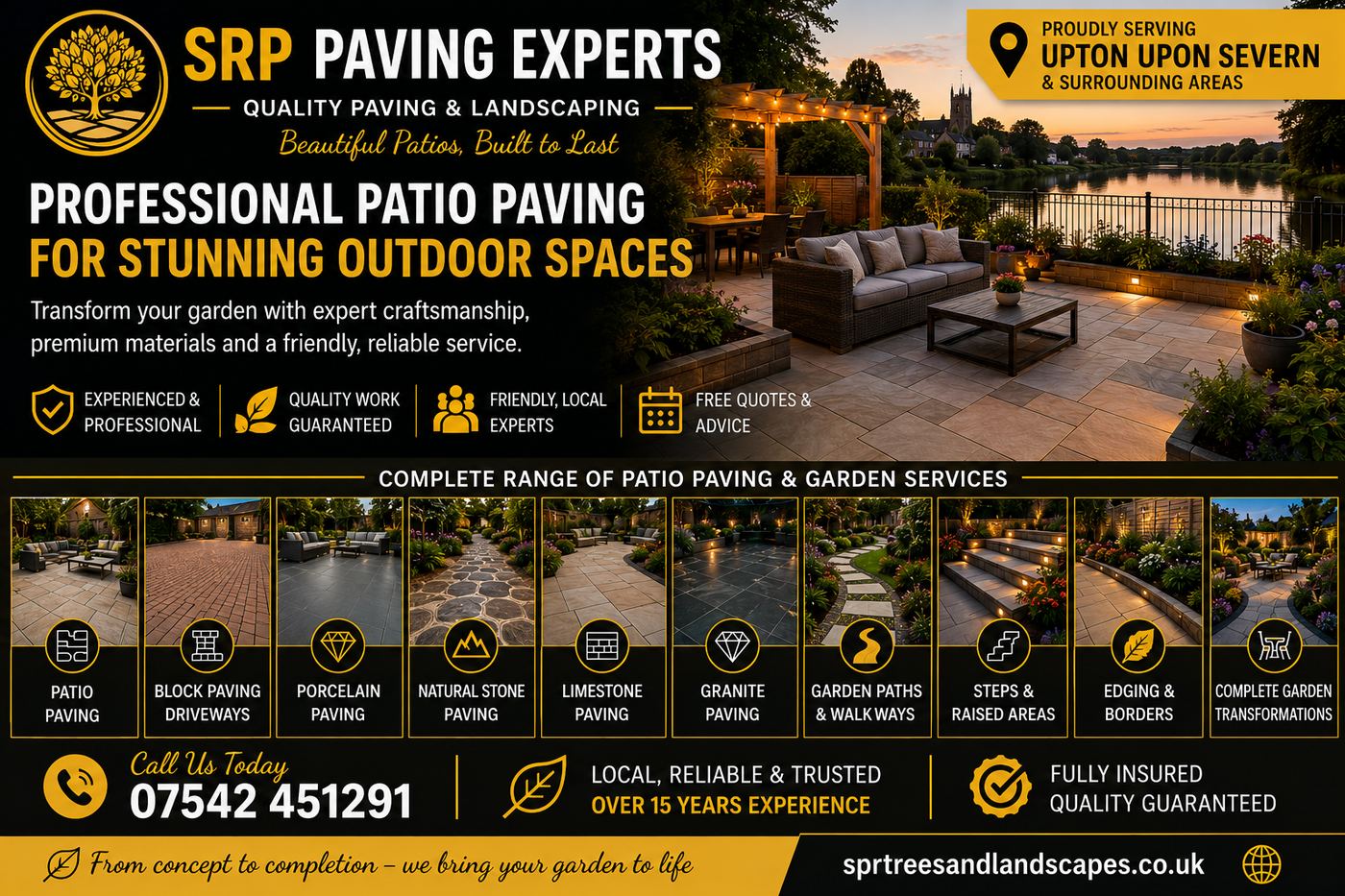 Professional patio paving installed by SPR Paving in Upton upon Severn