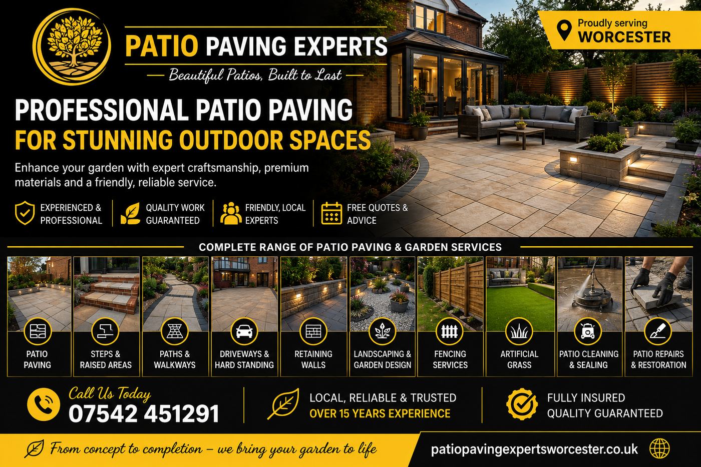 Professional patio paving installed by SPR Paving across Worcester and Worcestershire