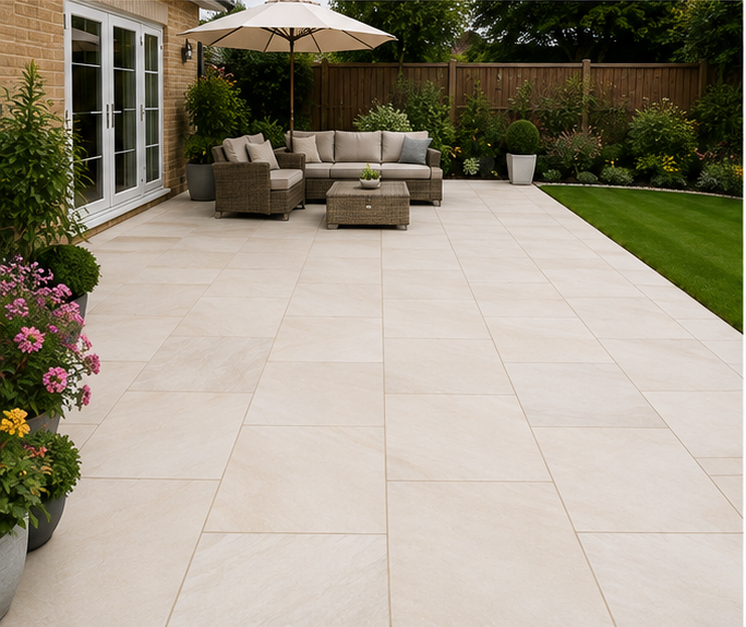 Porcelain patio with an outdoor seating area in Worcester
